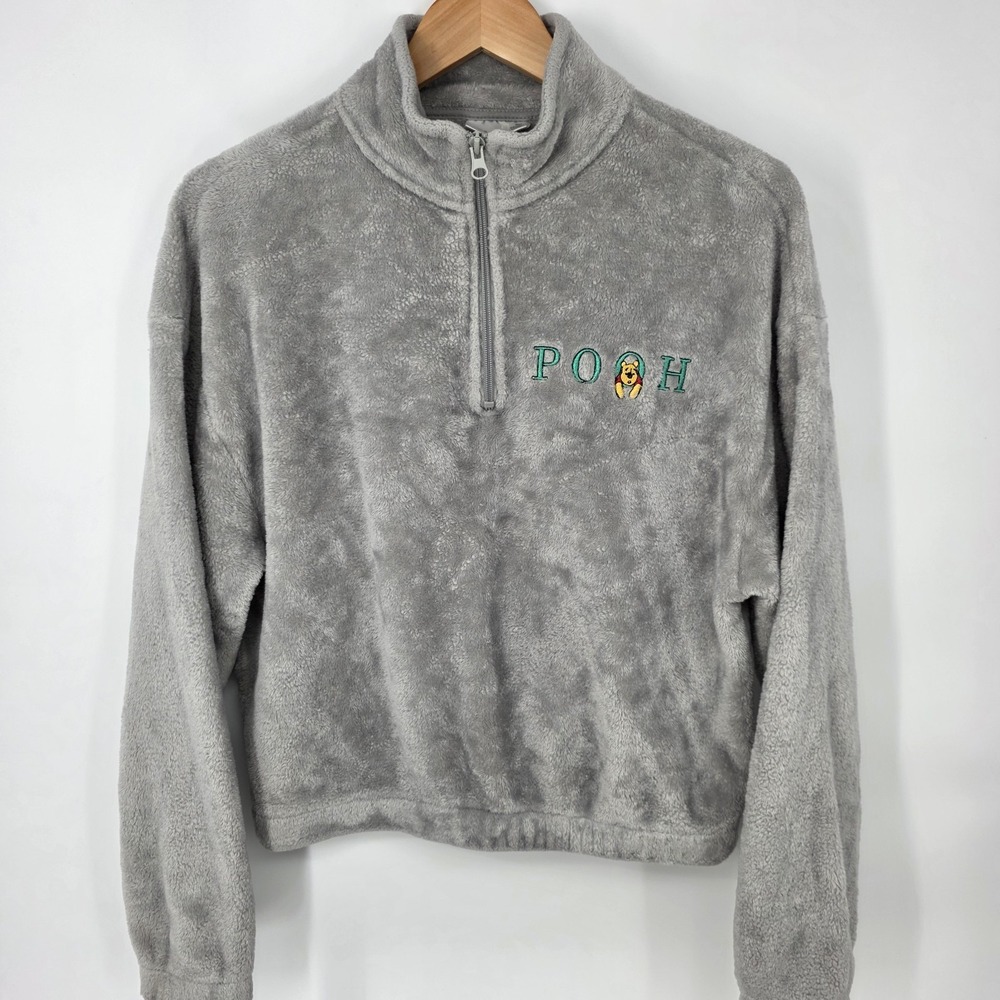 Disney Winnie the Pooh 1/4 Zip Fleece Teddy Pullover‎ Gray Women's S